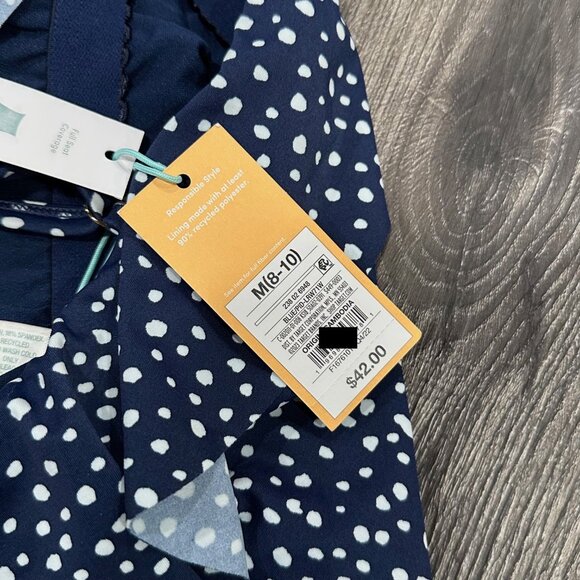 Kona Sol Navy Blue Polka Dot One-Piece Swimsuit, Size Medium (8-10) - Picture 6 of 9